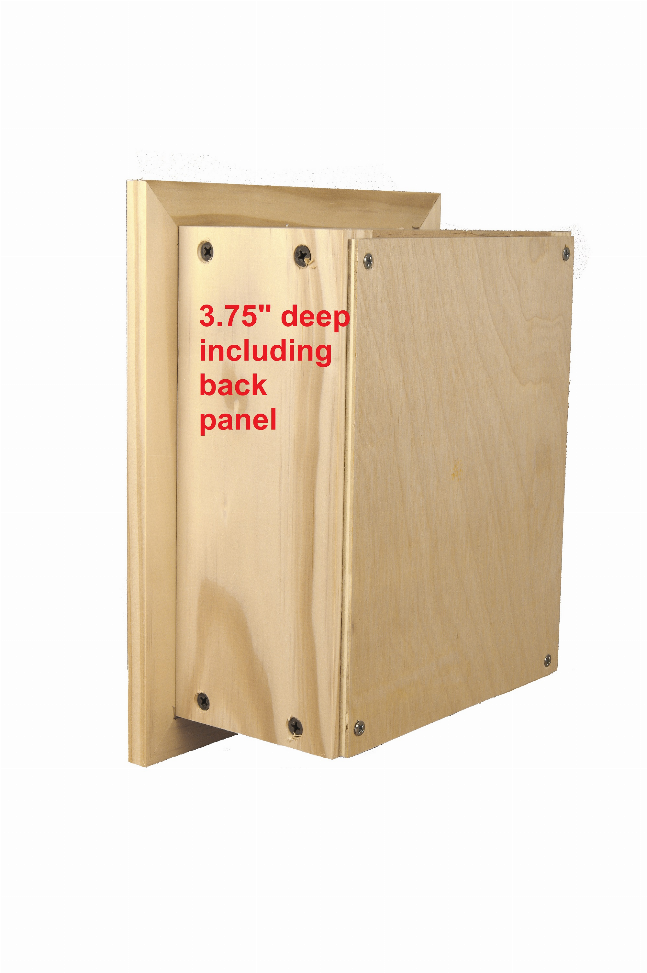 Recessed solid wood toilet paper holder with 3.75 in deep back panel