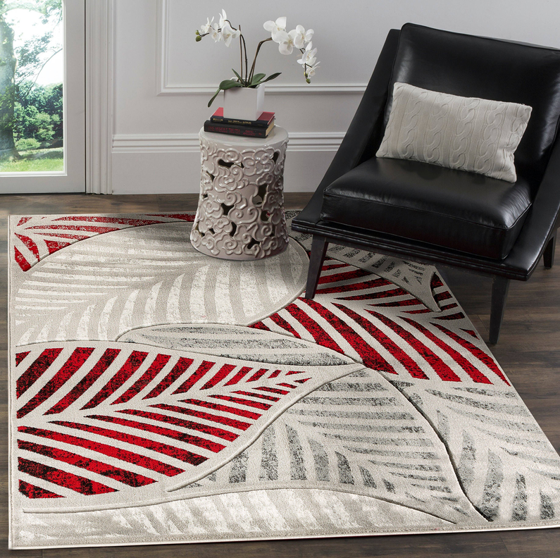 3'8" x 5'6" Red Leaf Hand-Carved Soft Rug - Home Decor | Home & Garden, Home Decor