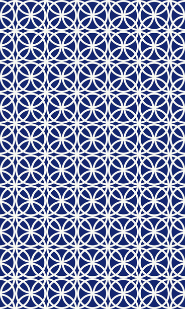 Geometric vinyl floor covering, dense circle lattice pattern in dark blue and white