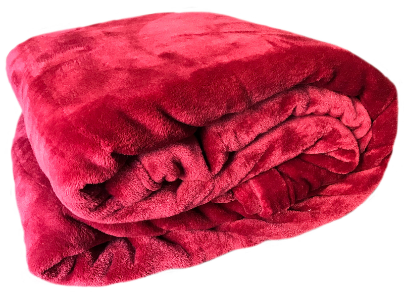 Folded burgundy plush flannel throw blanket with soft textured nap