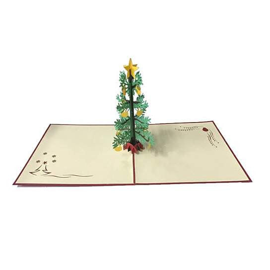 3D pop-up Christmas tree greeting card with ornament topper, open