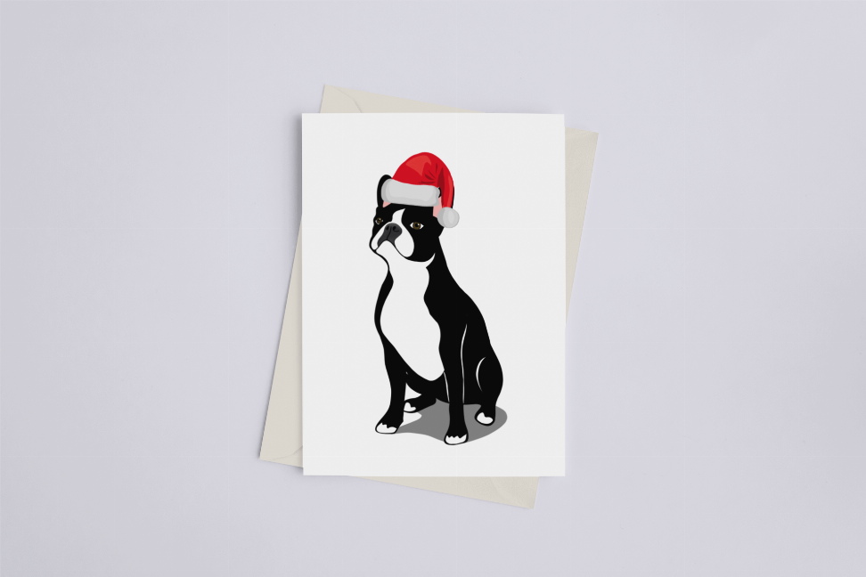 Christmas Boston Terrier - Greeting Card - Pack of 3 - Apparel and Accessories
