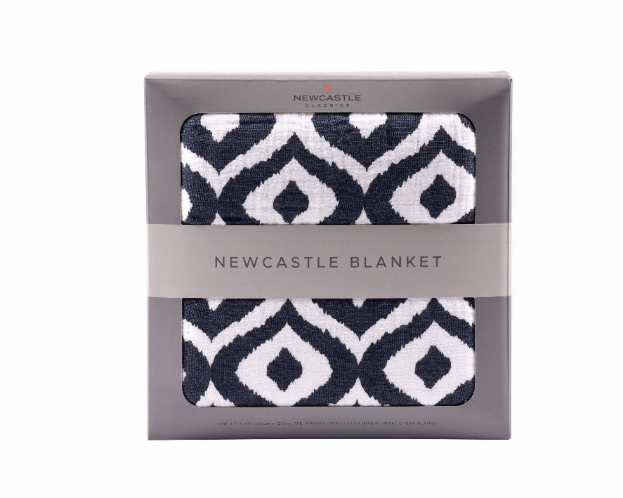 Newcastle blanket in navy and white with bold geometric pattern