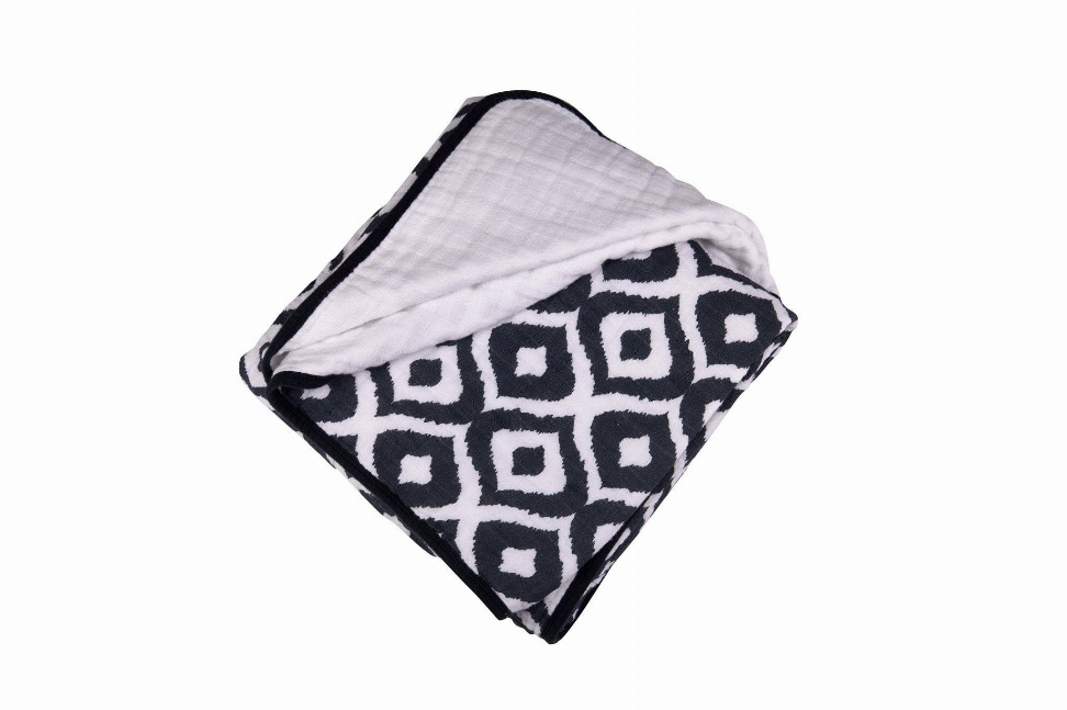 Newcastle blanket folded corner, navy geometric print with soft light underside
