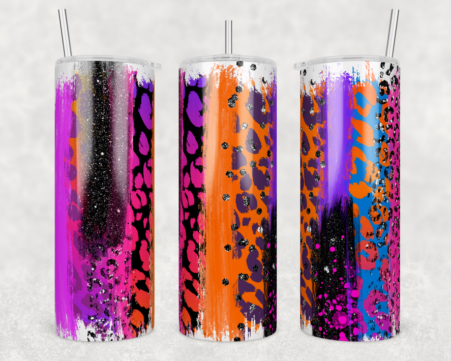 Stainless steel tumbler with multicolor graffiti splash wrap and clear straw lid