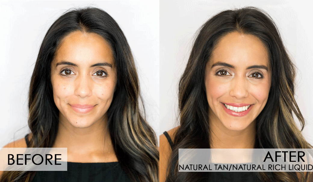 Fixed Liquid Foundation before-and-after on woman’s face, even-toned coverage and shine control