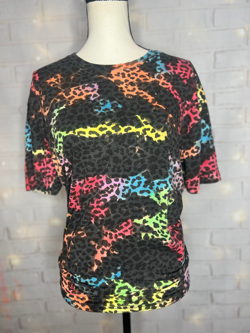 Multicolor rainbow leopard tie-dye blank T-shirt with short sleeves