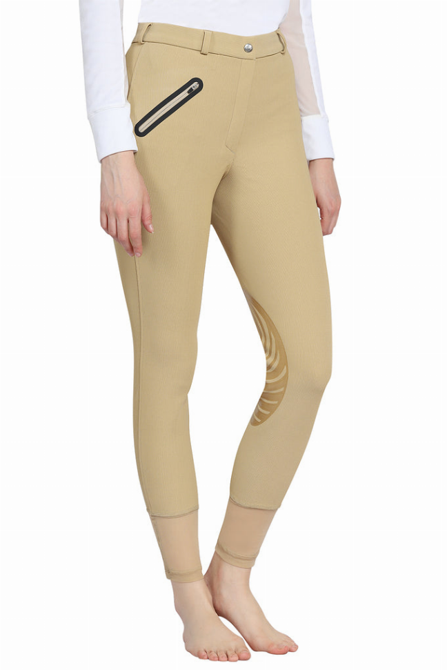 Tuffrider Tiffany breech pants, tan, ribbed texture with silicone knee patches