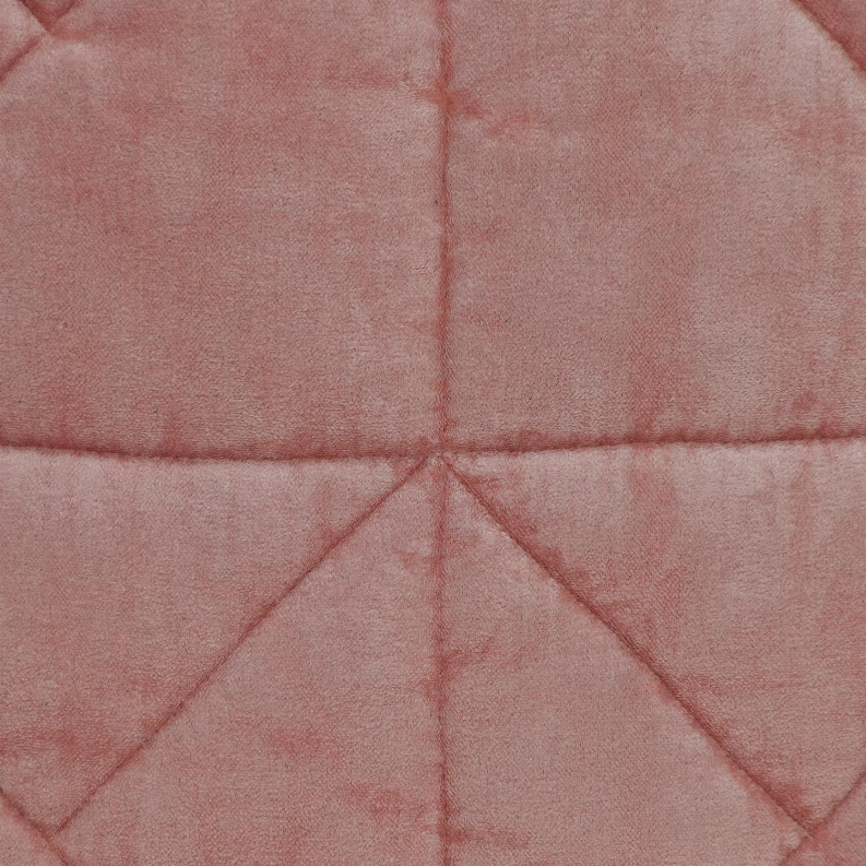 Pink quilted throw pillow fabric texture with red stitch lines and diamond quilting