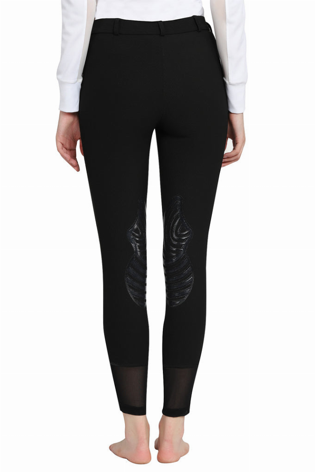 Black riding breeches with silicone knee patch details, back view