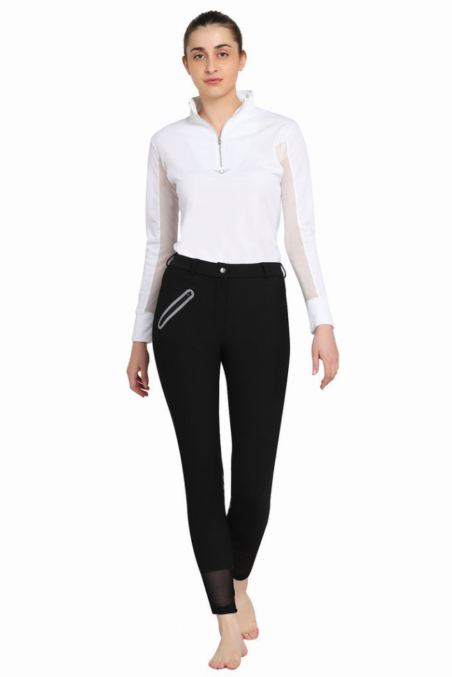 Black riding breeches with front closure and silicone knee patches