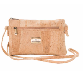 Natural cork crossbody bag, front flap with metal logo and side tie details