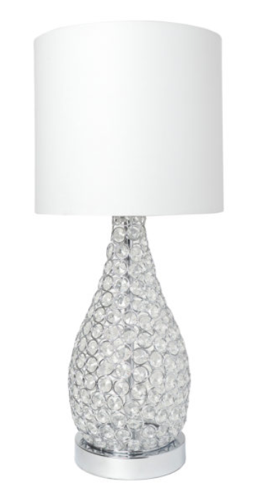 Crystal gourd accent table lamp with white fabric shade and chrome base