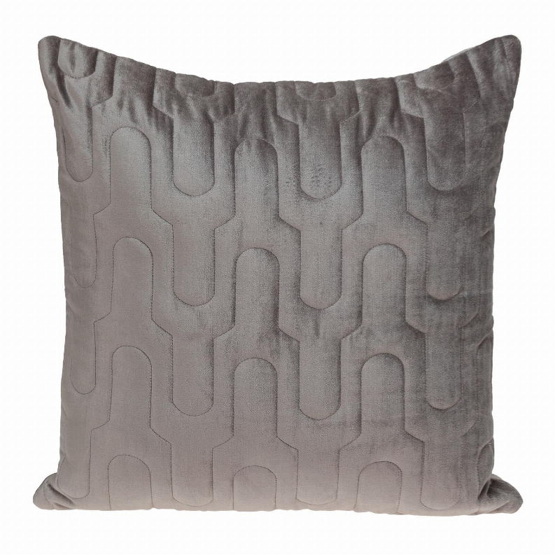 Gray square throw pillow with raised geometric quilting pattern