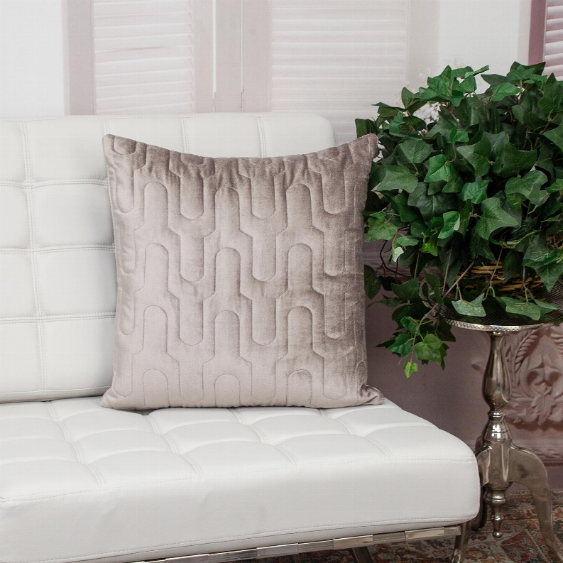 Gray quilted square throw pillow with embossed geometric pattern
