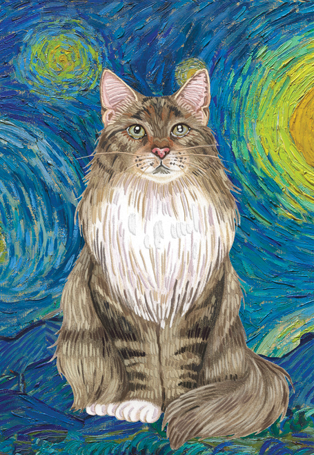 Tabby and white cat portrait house garden flag with front-facing tom pose