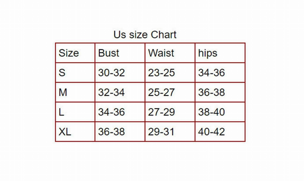 Yoga sport set size chart table: S–XL bust, waist, hips measurements