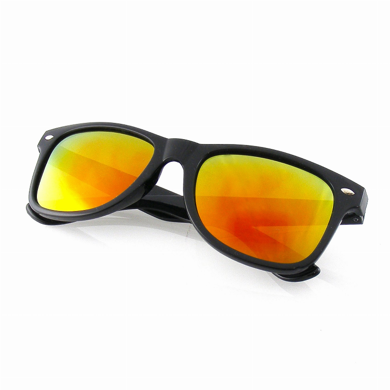 Emblem Eyewear - Black Flash Reflective Polarized Horned Rim Sunglasses - Red Fire / 1 / One Size - Eyewear