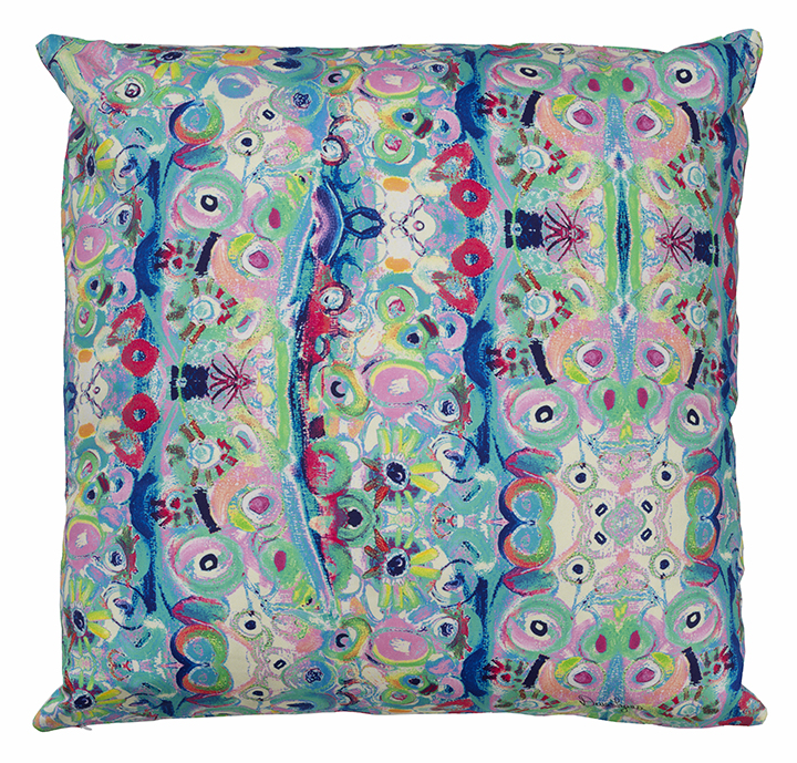 Pizzazz throw pillow cover, square with colorful abstract pattern and blue-green accents