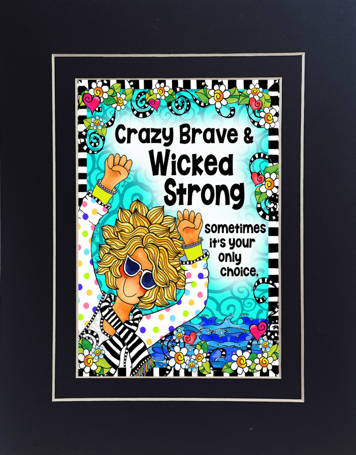 Framed wall art print with colorful girl illustration and motivational quote