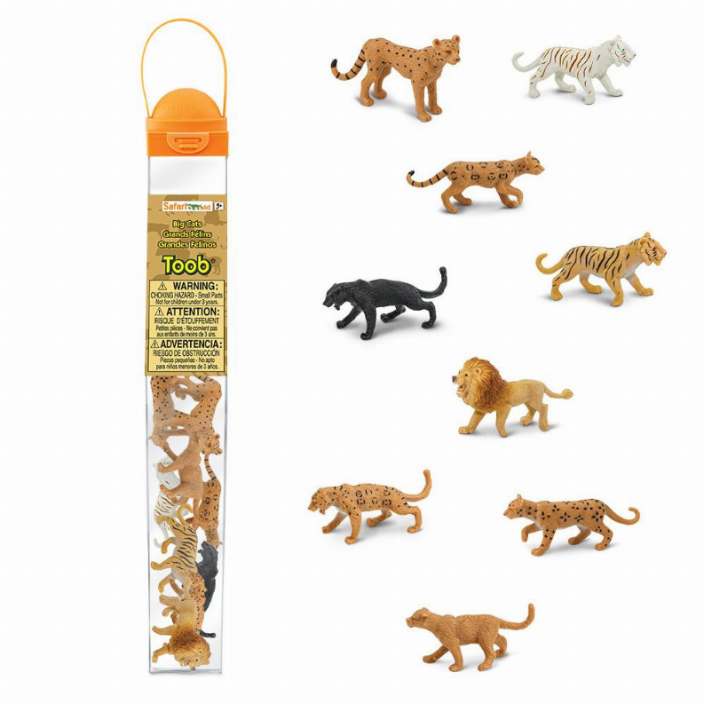 Big cats figurine set in clear window box, featuring lion and leopard-style toys