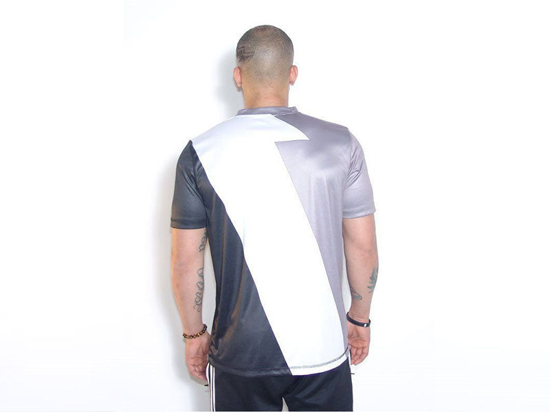 Dri-Fit t-shirt back view with white center panel and dark side panels