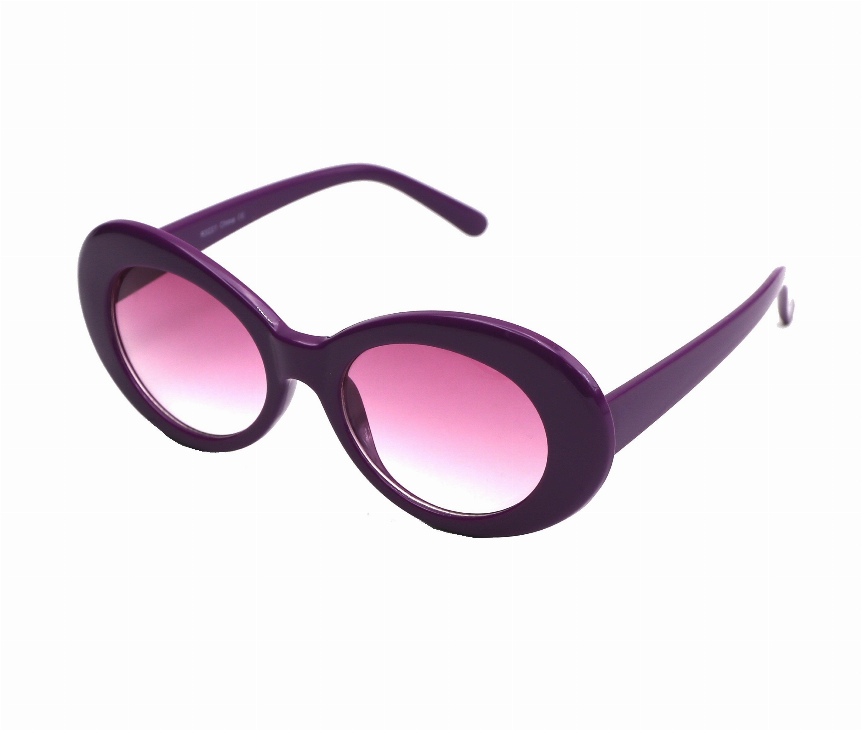 Purple oversized round sunglasses with pink mirrored lenses and curved temples