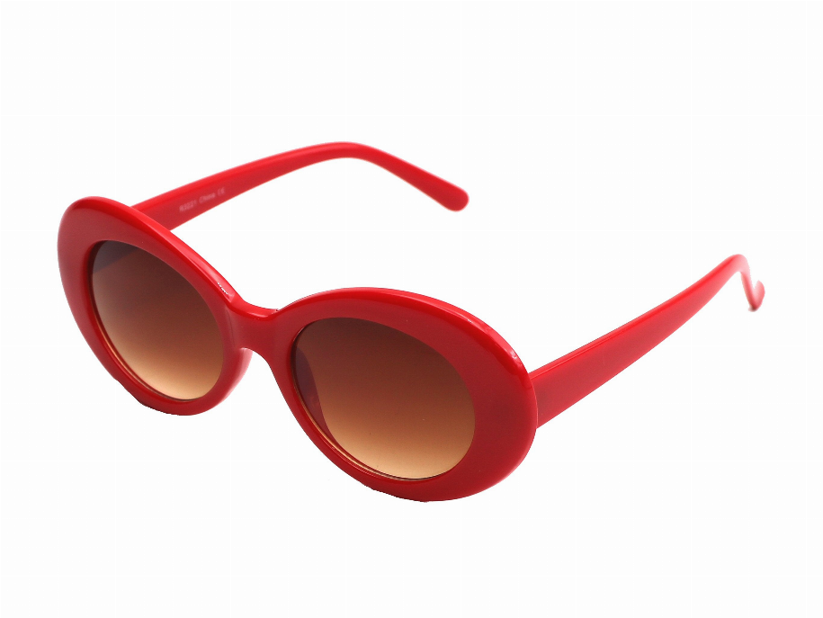 Red oversized round sunglasses with brown gradient lenses and curved arms