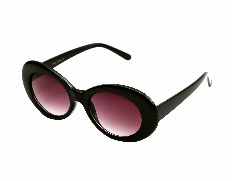 Black cat-eye sunglasses with rose mirrored lenses and pointed arms