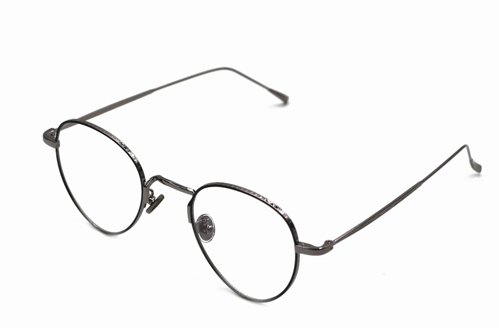 Round metal sunglasses with dark frames and curved temple tips