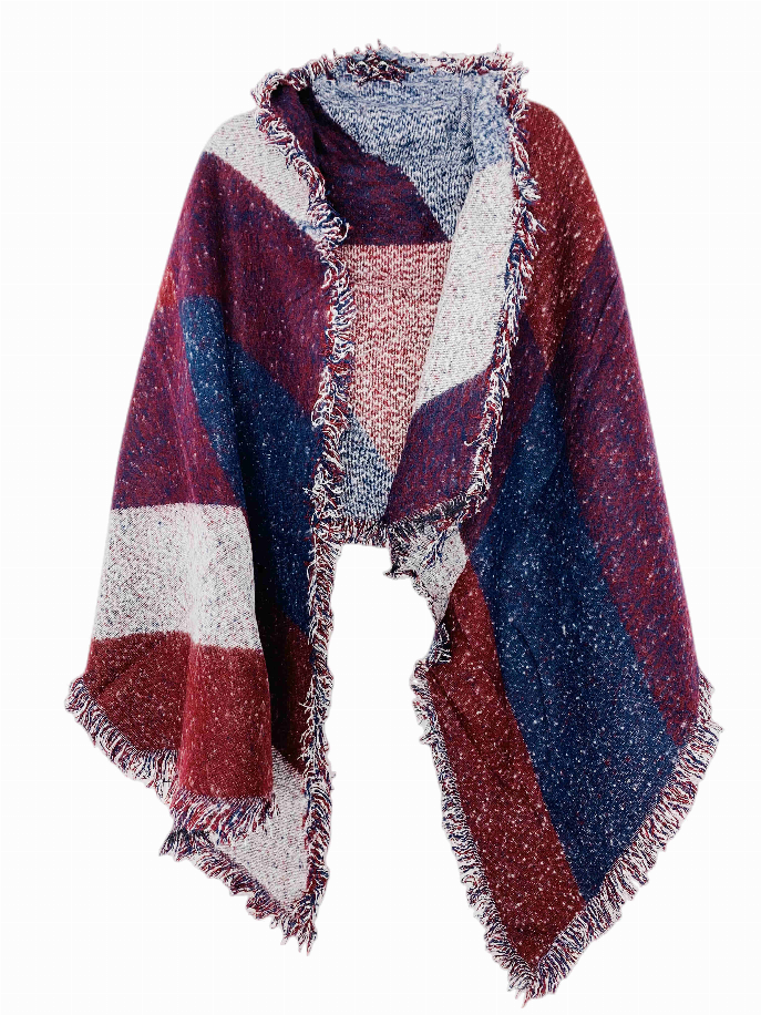 Color Block Fringe Blanket Scarf - blue / 1 / One Size - Unisex Fashion