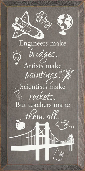 Chalkboard-style wall art poster with engineering and art themed icons and typography