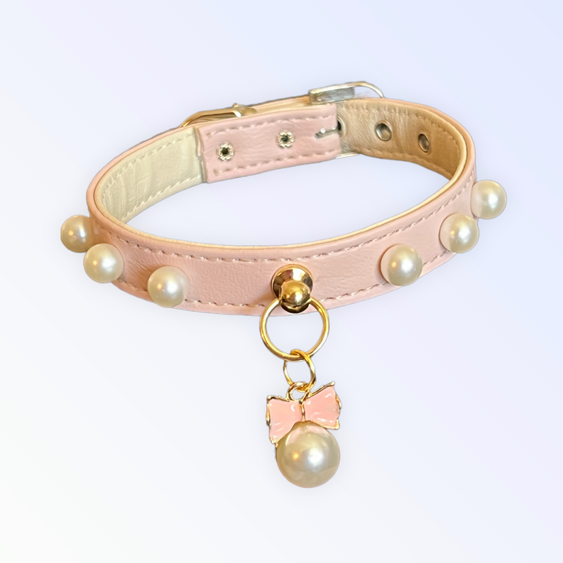 Beaded Pearls and Bow Collar - 1 / 10" - Pet Supplies