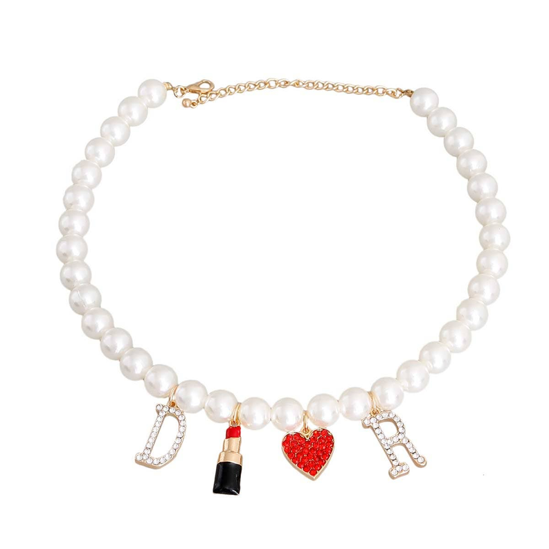 Cream Pearl Designer Charm Necklace - Pet Supplies