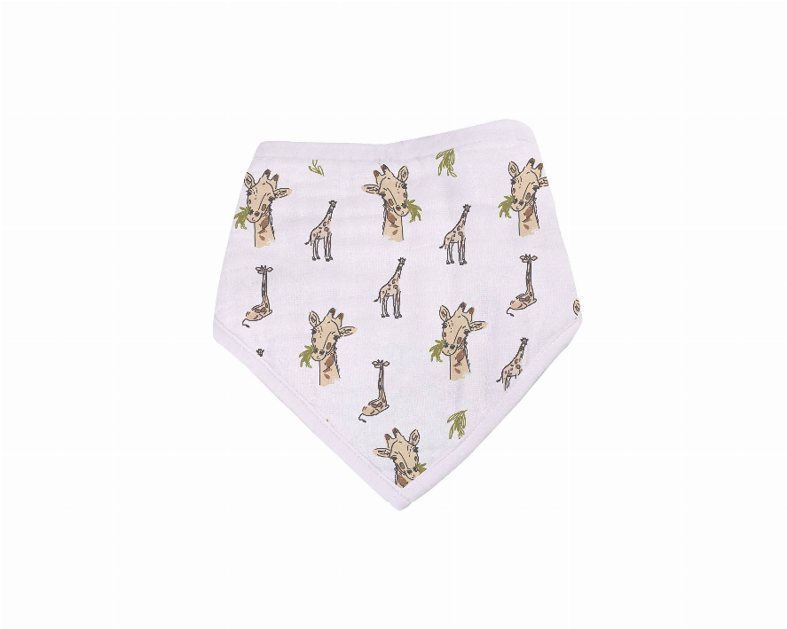 Bandana bib set of 4 with safari animals print, light lavender