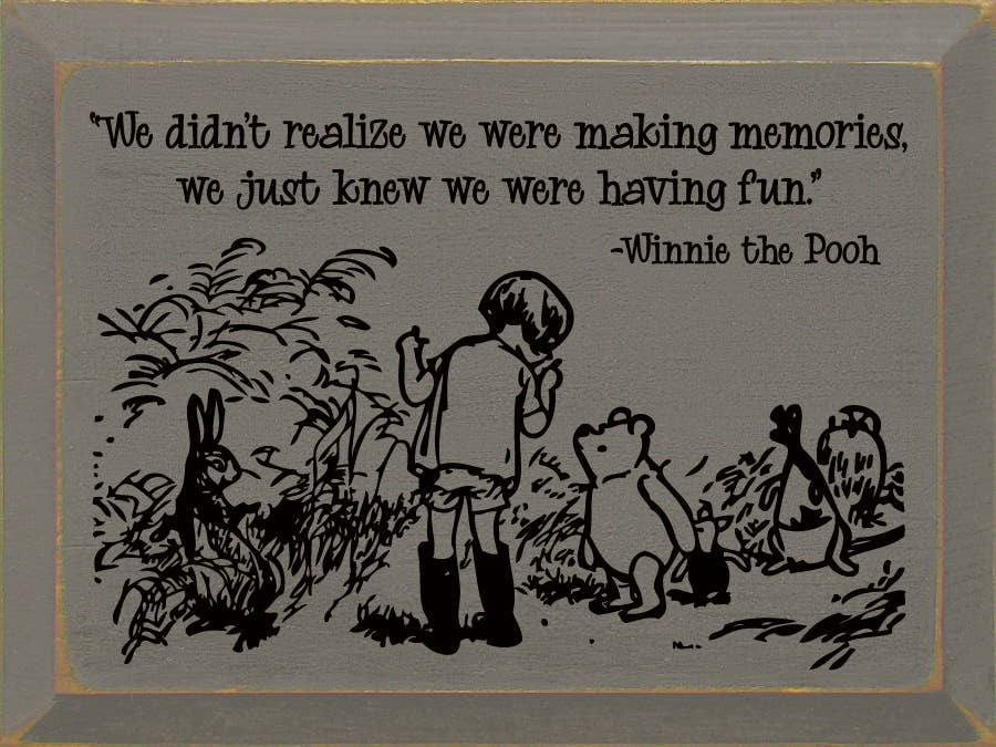 Winnie the Pooh themed wall art print with quote and character illustration