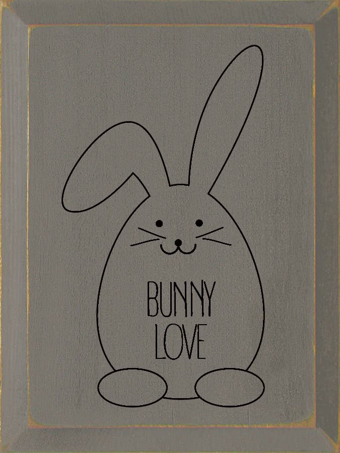 Gray fabric square with Bunny Love bunny graphic