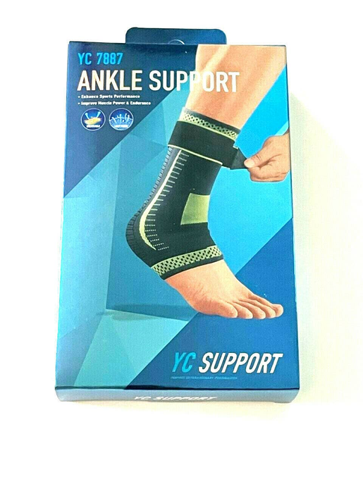 Ankle support compression sleeve, dark green and black striped panels