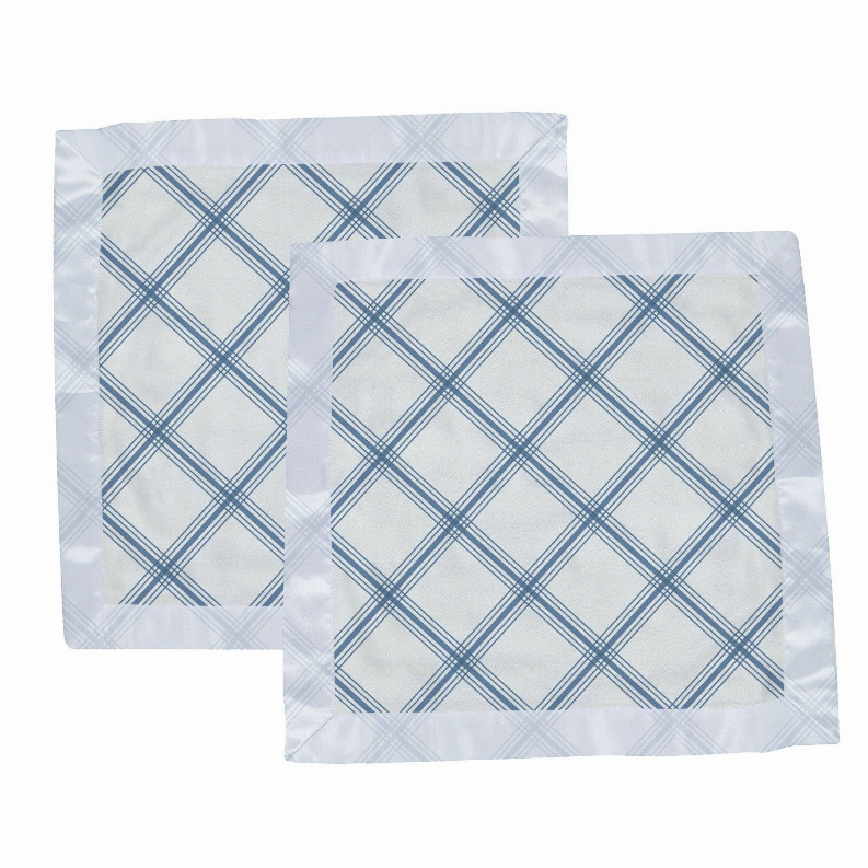 Light blue buffalo plaid hooded baby blanket with white border