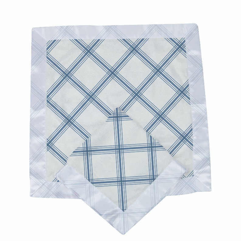 Light blue buffalo plaid hooded blanket with pointed corner design