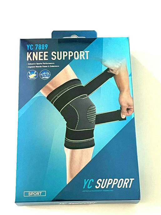 Adjustable dark green knee support brace with hinged support and side straps