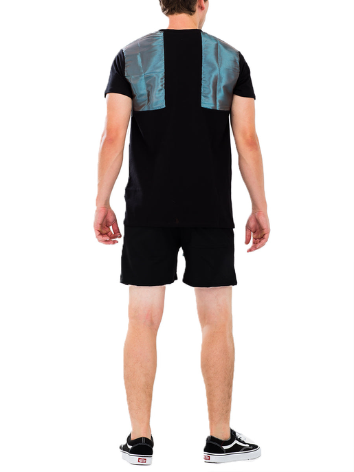 Pocket T-shirt and shorts set, black with blue tie-dye panels