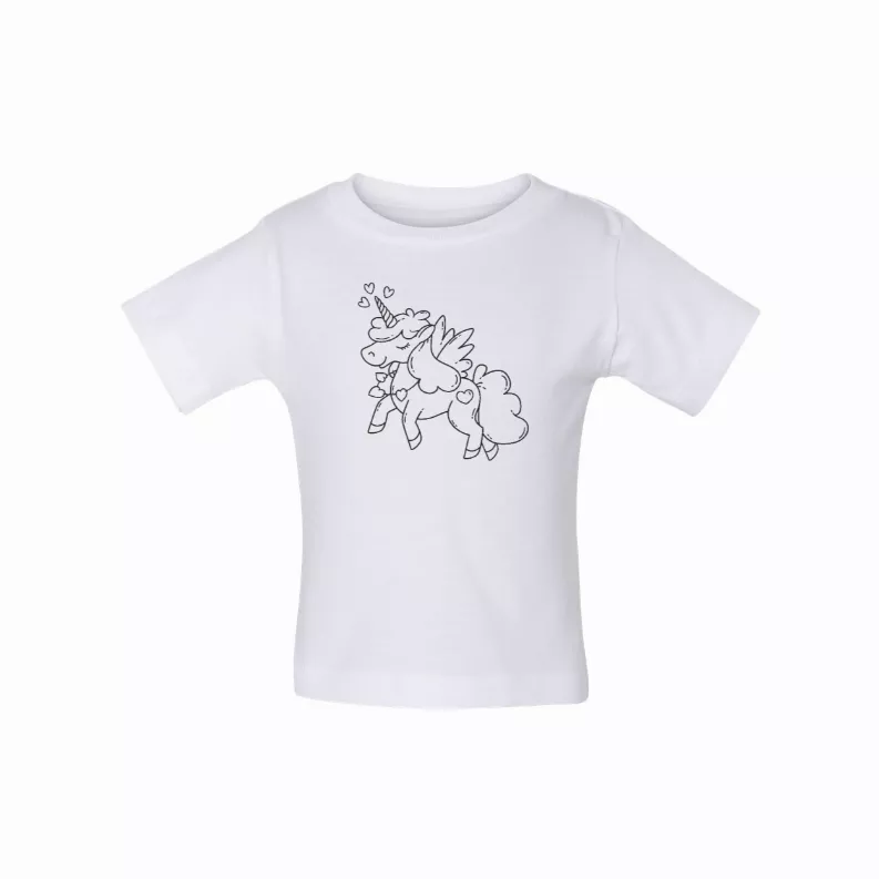 White unicorn line-art T-shirt, short sleeves, crewneck front print