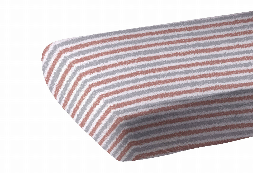 Gray crib sheet with rust and white western stripe pattern