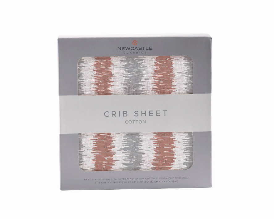 Newcastle Classics crib sheet box, gray and rust stripe cotton