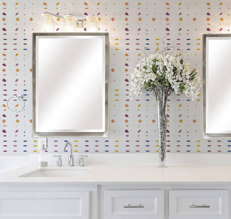 Brushed silver rectangular wall mirror with tray frame around reflective glass