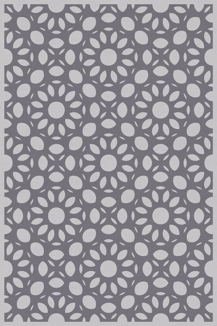 Dahlia Gray vinyl floor covering featuring a tight repeating circular medallion pattern
