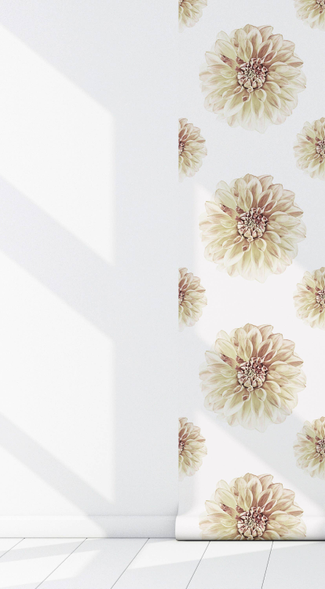 Peel-and-stick floral wallpaper panel with beige and pink flower pattern