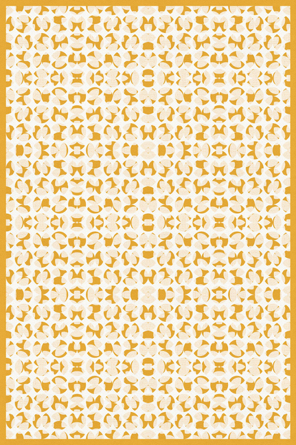 Indoor/outdoor vinyl floor covering with repeating orange and cream geometric pattern