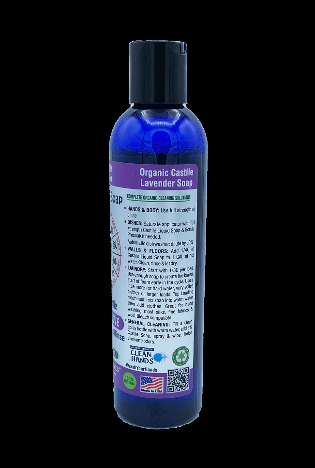 Lavender organic castile liquid soap bottle with dark cap